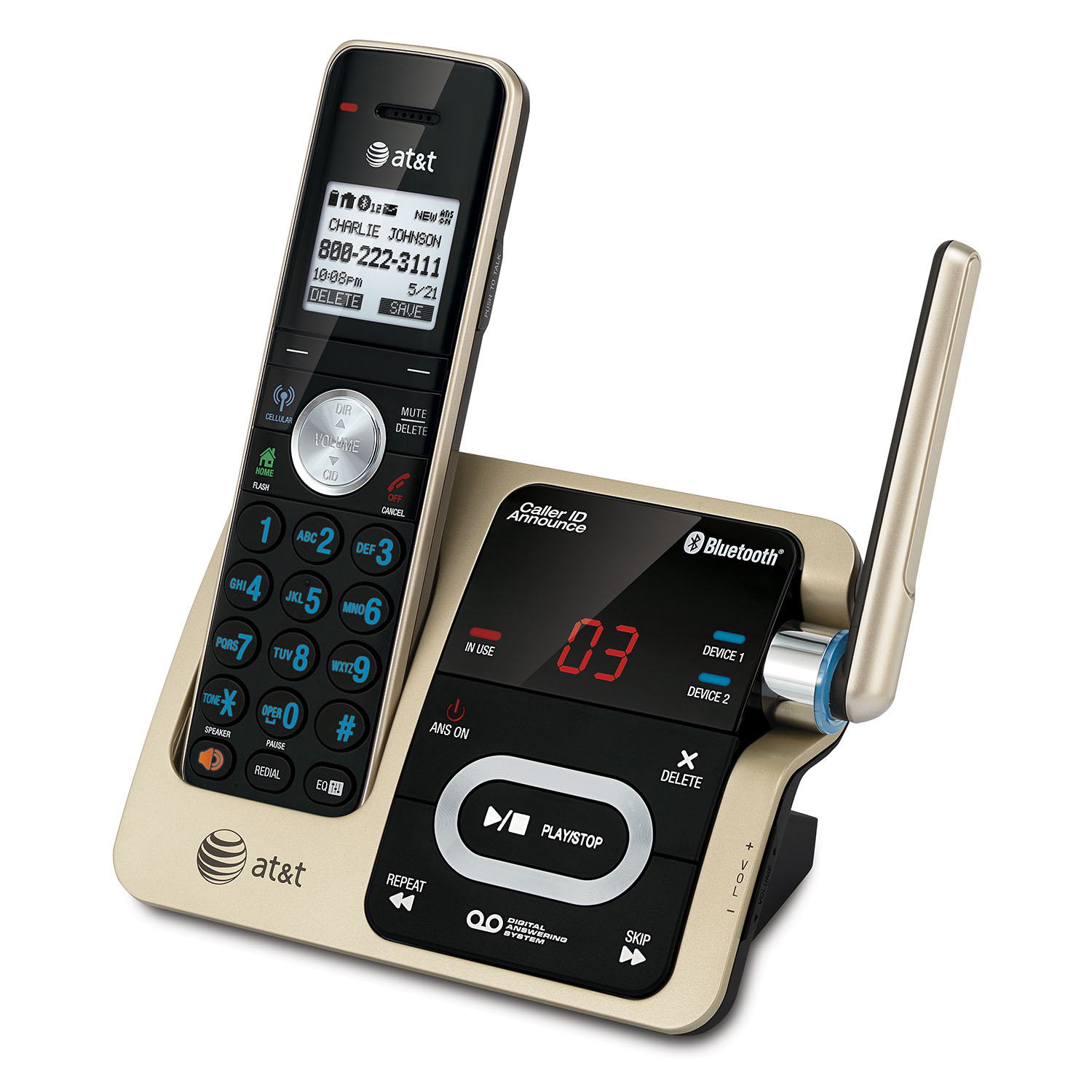 2 handset Connect to Cell™ answering system with caller ID/call waiting - view 3